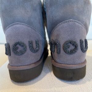 Mou Elephant Grey Suede Boots with Embellished Logo